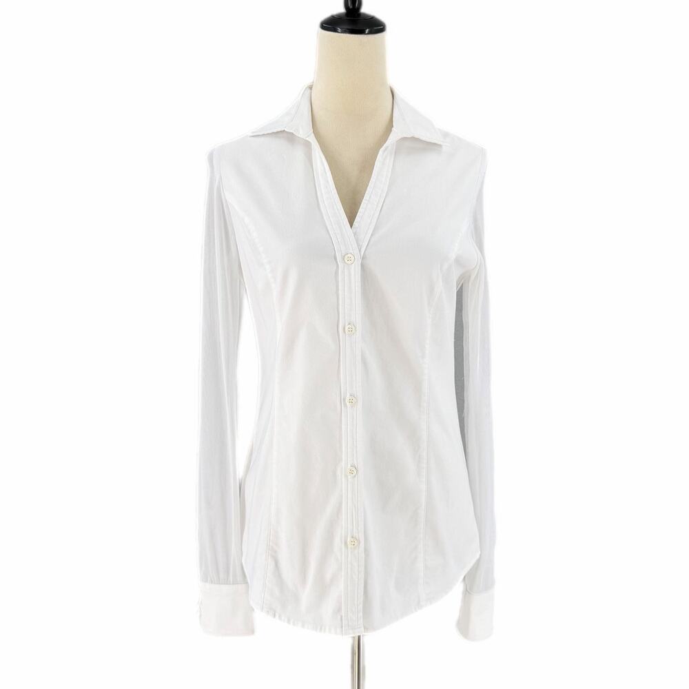 Anatomie White Mixed Media Workwear Mesh Edgy Classic Button Down Blouse Top